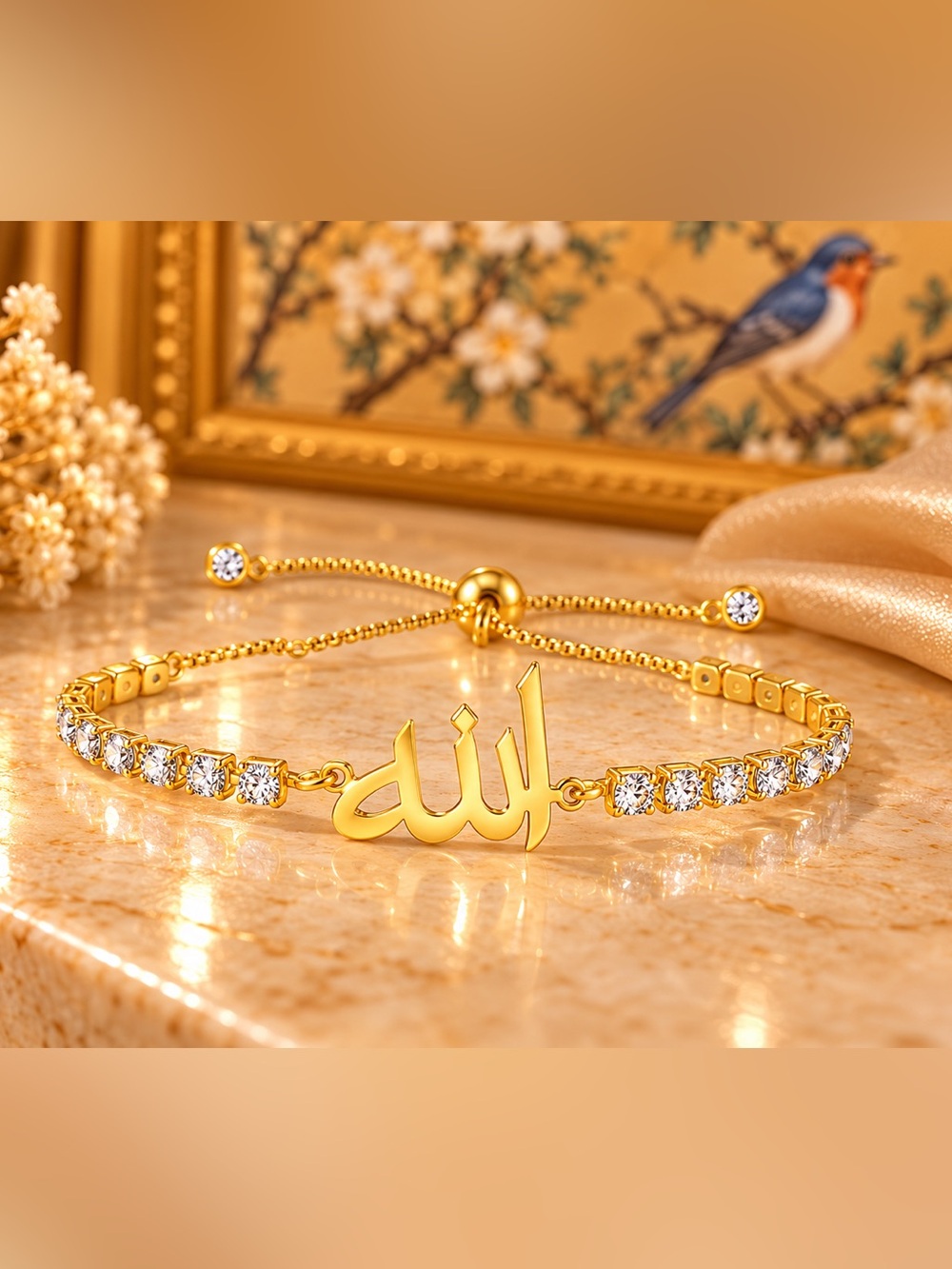 Gold Allah Arabic Calligraphy Crystal Adjustable Bracelet Fifi’s Closet